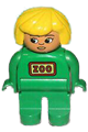 Duplo Figure, Female Zoo, Green Legs, Green Uniform, Yellow Hair - 4555pb023