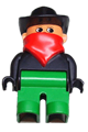 Duplo Figure, Male, Green Legs, Black Top, Red Scarf, Cowboy Hat - 4555pb024