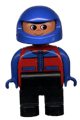 Duplo Figure, Male, Black Legs, Red and Blue Zippered Jacket, Blue Racing Helmet - 4555pb029