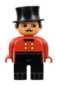 Duplo Ringmaster - Male Duplo figure with black legs, wearing a red top and a top hat - 4555pb036