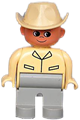 Duplo Figure, Male, Light Gray Legs, Tan Top, Cowboy Hat - 4555pb039