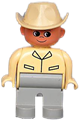 Male Duplo figure wearing light gray legs, a tan top, and a cowboy hat - 4555pb039