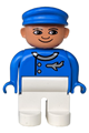 Male Duplo figure with white legs and a blue top - 4555pb046