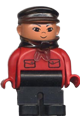 Duplo Figure, Male, Black Legs, Red Top with Pockets - 4555pb051