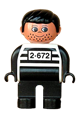 Duplo Figure, Male, Black Legs, White Top with 2-672 Number on Chest, Black Hair, Black Hands, Stubble - 4555pb053