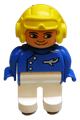 Duplo Figure, Male, White Legs, Blue Top with Plane Logo, Yellow Aviator Helmet, - 4555pb057