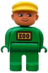 Duplo Male - Male Duplo figure with green legs, green top, and a yellow cap - 4555pb079