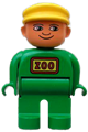 Male Duplo figure with green legs, green top, and a yellow cap - 4555pb079