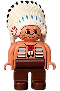 Duplo Figure, Male, Brown Legs, Nougat Top with White Stripes 4555pb080