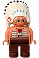 A Duplo American Indian Chief figure with brown legs and a nougat top adorned with white stripes - 4555pb080