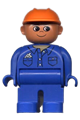 Duplo Figure, Male, Blue Legs, Blue Top with Cell Phone in Pocket, Construction Hat Orange - 4555pb081