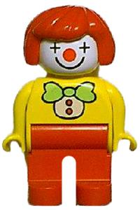 Duplo Female Clown - Female Duplo figure resembling a clown with red hair and red legs - 4555pb085
