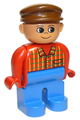 Duplo Figure, Male, Blue Legs, Red Top Plaid, Brown Cap - 4555pb100