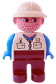 Male Duplo figure with brown legs, tan top, blue arms, wearing a tan pith helmet and facial stubble - 4555pb103