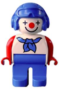 Duplo Figure, Male Clown, Blue Legs, Blue Aviator Helmet, Blue Neckerchief 4555pb110