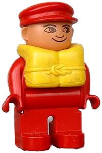 Duplo Figure, Male, Red Legs, Red Top, Life Jacket, Red Cap 4555pb115