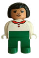 Duplo Figure, Female, Green Legs, White Blouse with Red Heart Buttons & Collar, Black Hair, Asian Eyes, Lips - 4555pb119