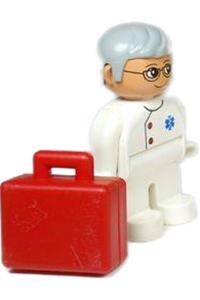 Duplo Figure, Male Medic, White Legs, White Top with EMT Star of Life Pattern, Gray Hair, Glasses 4555pb128