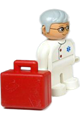 Male medic Duplo figure with gray hair and glasses wearing a white top and legs with EMT Star of Life pattern - 4555pb128