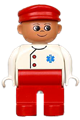 Duplo Figure, Male Medic, Red Legs, White Top with EMT Star of Life Pattern, Red Cap - 4555pb129