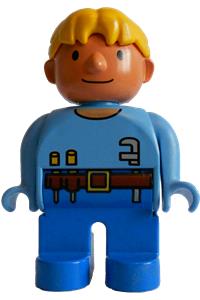 Duplo Wendy in Worker Outfit - Female Duplo figure Wendy wearing a worker outfit with a medium blue top - 4555pb134