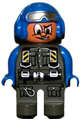 Duplo Figure, Male Action Wheeler, Dark Gray Legs, Dark Gray Jumpsuit, Blue Arms, Blue Aviator Helmet with Goggles - 4555pb140