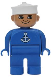 Duplo Male - Male Duplo figure with blue legs, wearing a blue top with white anchor and a white sailor hat - 4555pb157