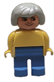 Duplo Figure, Female, Blue Legs, Yellow Blouse, Gray Hair - 4555pb158