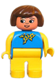 Duplo Figure, Female, Yellow Legs, Blue Top with Yellow and Blue Polka Dot Scarf, Yellow Arms, Fabuland Brown Hair - 4555pb160