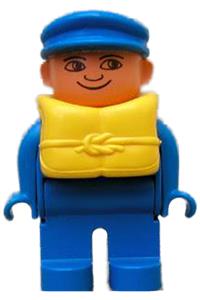 Duplo Male - Male Duplo figure in blue cap and top, wearing blue legs and a life jacket - 4555pb161