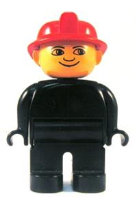Duplo Figure, Male Fireman, Black Legs, Black Top 4555pb162a