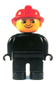 Duplo Figure, Male Fireman, Black Legs, Black Top - 4555pb162a