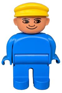 Duplo Male - Male Duplo figure with blue legs, wearing a blue top and a yellow cap - 4555pb164