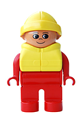 Duplo Figure, Male, Red Legs, Red Top, Life Jacket, Yellow Rain Hat - 4555pb170