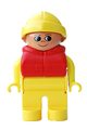 Duplo Figure, Male, Yellow Legs, Yellow Top, Life Jacket Red, Yellow Rain Hat - 4555pb171