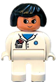 Duplo Figure, Female Medic, White Legs, White Top with Pocket and EMT Star of Life Pattern, Black Hair - 4555pb175