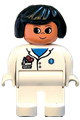 Female Duplo medic with white legs, white top with pocket and EMT Star of Life pattern, and black hair - 4555pb175