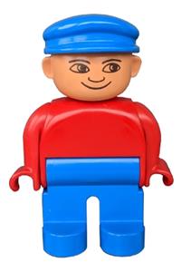 Duplo Male - Male DUPLO figure with blue legs, wearing a red top and a blue cap - 4555pb177