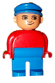 Duplo Figure, Male, Blue Legs, Red Top, Blue Cap - 4555pb177