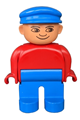 Duplo Figure, Male, Blue Legs, Red Top, Blue Cap - 4555pb177