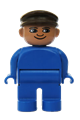 Male Duplo figure with blue legs, wearing a blue top and a brown cap - 4555pb180