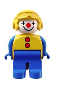 Duplo Male Clown - Male Duplo figure dressed as a clown with blue legs wearing a yellow aviator helmet - 4555pb183
