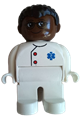 Duplo Figure, Male Medic, White Legs, White Top with EMT Star of Life Pattern, Black Hair, Brown Head, Glasses - 4555pb184
