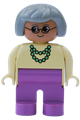 Duplo Figure, Female, Dark Pink Legs, Yellow Blouse with Green Necklace, Gray Hair - 4555pb191