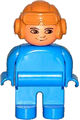 Duplo Figure, Male, Blue Legs, Blue Top, Aviator Helmet Fabuland Brown, no White in Eyes Pattern - 4555pb215