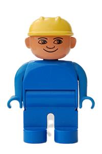Duplo Male - Male Duplo figure with blue legs, wearing a blue top and a yellow construction hat - 4555pb216