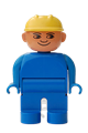 Duplo Figure, Male, Blue Legs, Blue Top, Construction Hat Yellow - 4555pb216