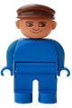 Duplo Figure, Male, Blue Legs, Blue Top, Brown Cap, no White in Eyes Pattern - 4555pb222
