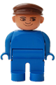 Male Duplo figure with blue legs, a blue top, and a brown cap without white in eyes pattern - 4555pb222