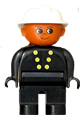 Male Duplo fireman with black legs, black top, white fire helmet, and brown head - 4555pb226